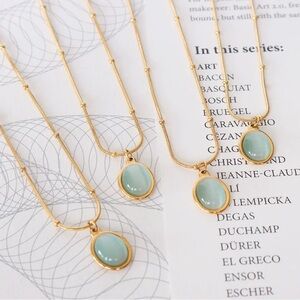 18K Gold Plated Natural Opal Stone Aquamarine Pendant Charm Necklace